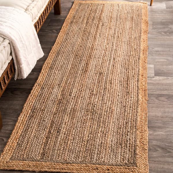 Elanora Farmhouse Bordered Jute Gray 3 ft. x 6 ft. Runner Rug