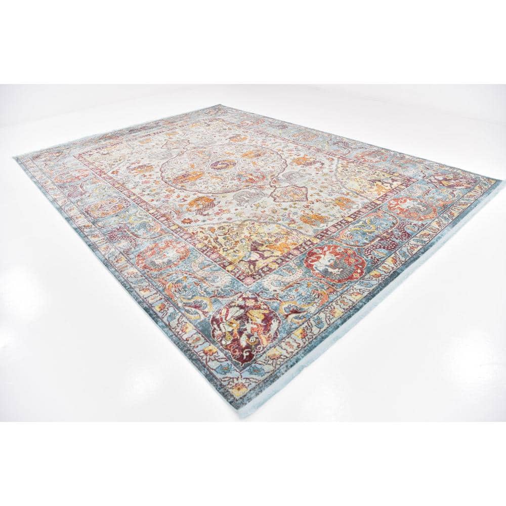 Reversible Easy-Care Synthetic Area Rug in Light Blue - 10' x 13'