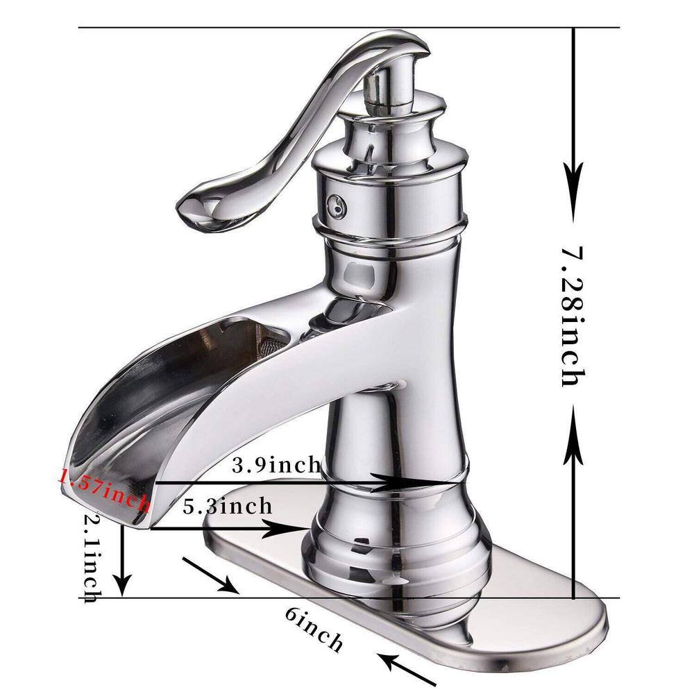 Chrome Single Handle Waterfall Bathroom Faucet with Pop-Up Drain