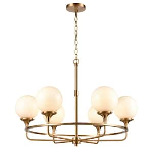 Beverly Hills 6-Light Satin Brass Wagon Wheel Chandelier with Glass Shades