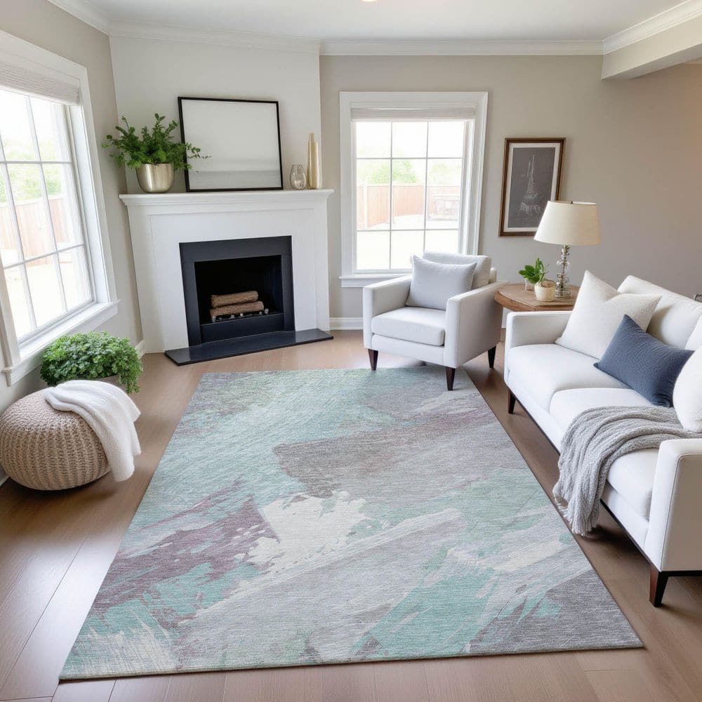 Mayfield Premium Machine Washable Abstract AMF1511 Seafoam 8 ft. x 10 ft. Area Rug price history on PriceWatchPro