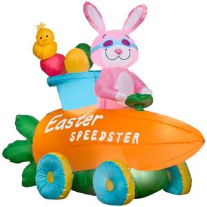 3 ft. Tall x 4.4 ft. L Airblown Bunny in Easter Speedster