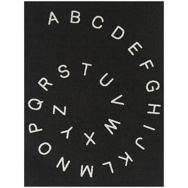 Alpha Charcoal 4 ft. 4 in. x 6 ft. Letters Indoor/Outdoor Area Rug