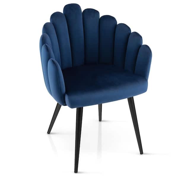 Costway 24.5 in. Blue Dining Chair Velvet Upholstered Modern Accent Arm Chair for Living Room, Bedroom