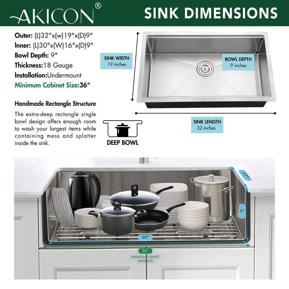 304 Stainless Steel 32 in. Single Bowl Undermount Workstation Kitchen Sink with Grid Board Colander Drying Rack