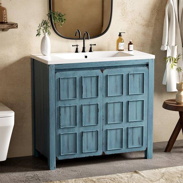 りんつ　0423 36 in. W x 18 in. D x 34 in. H in Single Sink Freestanding Retro