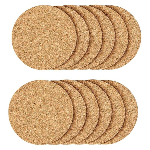 3.93 in. Absorbent Heat Resistant Reusable Tea or Coffee Coaster, Cork Coaster for Drink in Brown (Set of 12)