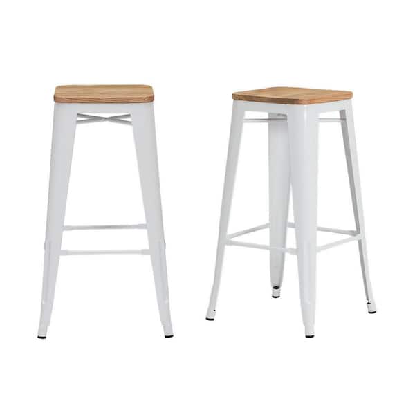 Stylewell Finwick White Metal Backless, Aluminum Bar Stools Backless