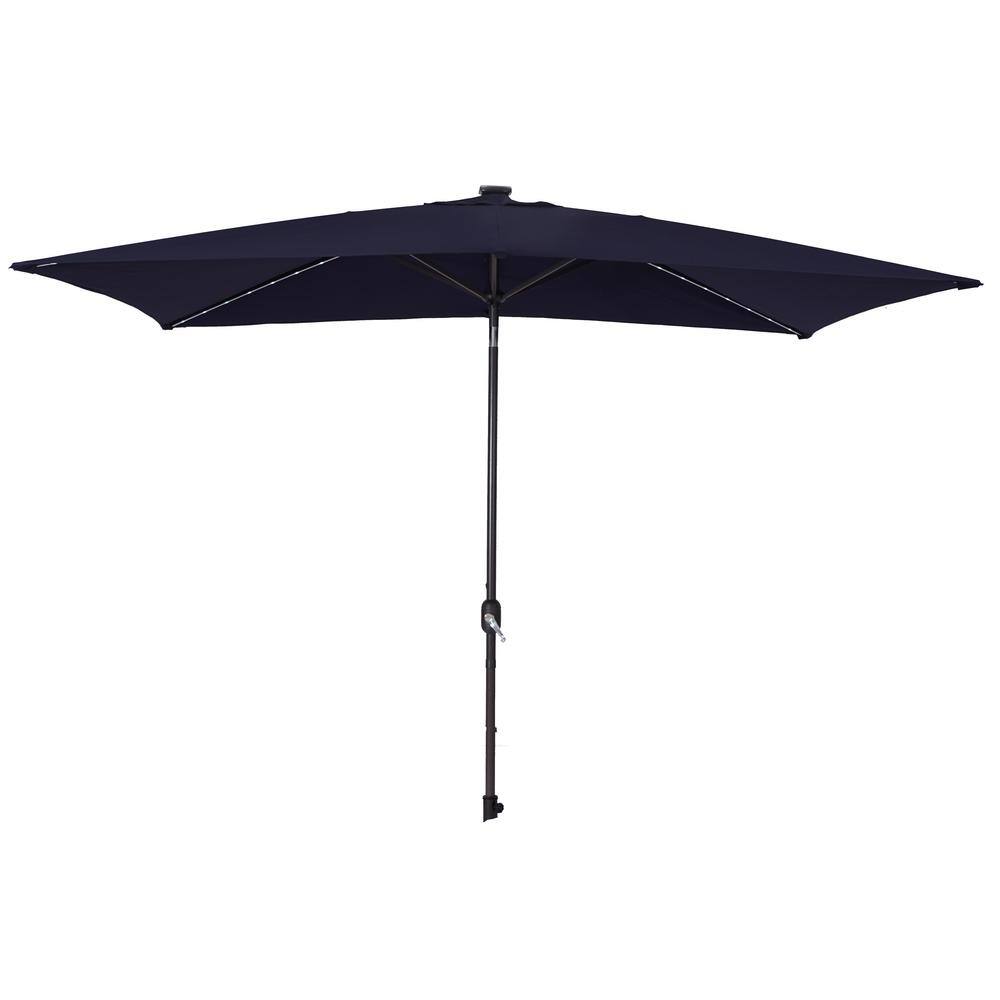 10 ft. x 7 ft. Aluminum Market Patio Umbrella with Frosted Tube in Navy Blu