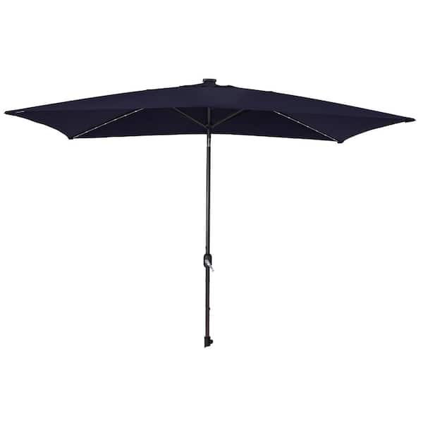 Unbranded 10 ft. x 7 ft. Aluminum Market Patio Umbrella with Frosted Tube in Navy Blue
