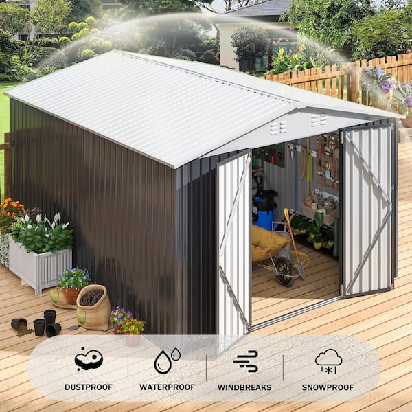 VIWAT 12 ft. W x 10 ft. D Outdoor Metal Shed Storage with Updated