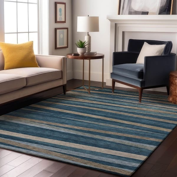 Mayfield Premium Machine Washable Abstract AMF997 Denim 10 ft. x 14 ft. Area Rug
