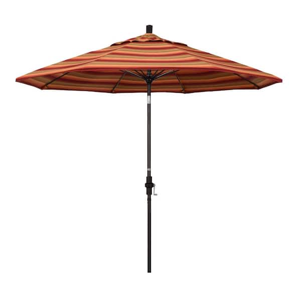 California Umbrella 9 ft. Bronze Aluminum Market Collar Tilt Crank Lift Patio Umbrella in Astoria Sunset Sunbrella