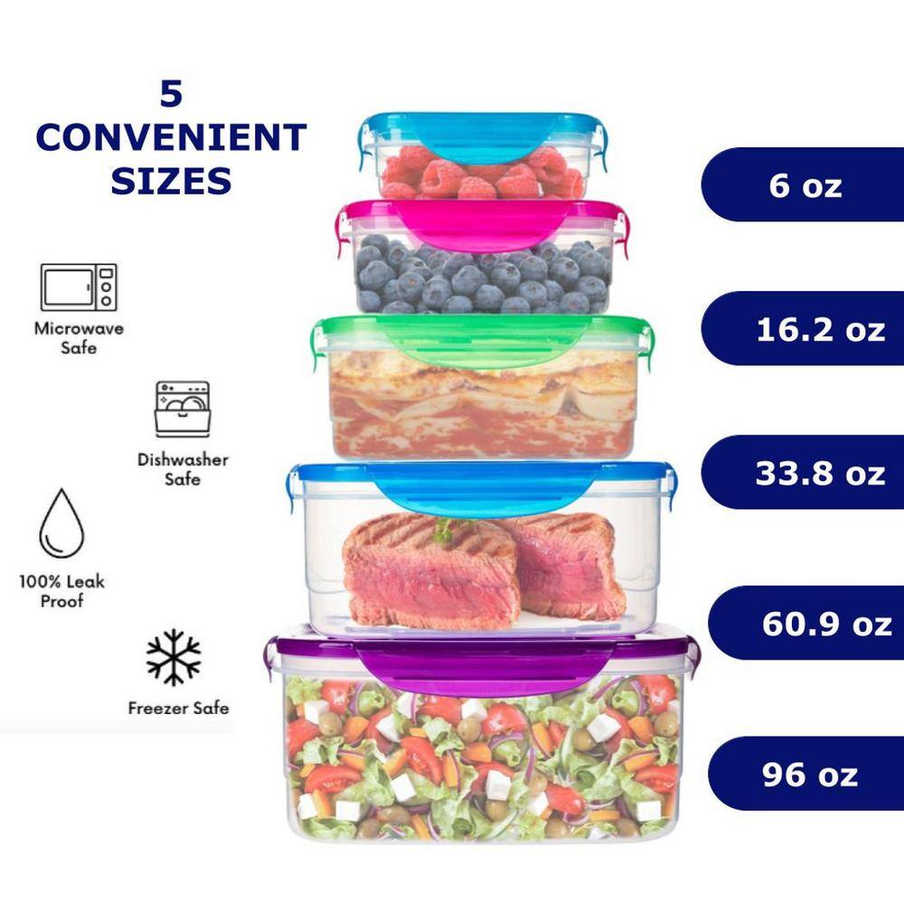 Multicolor BPA-Free Plastic Food Storage Container Set with Locking Lids