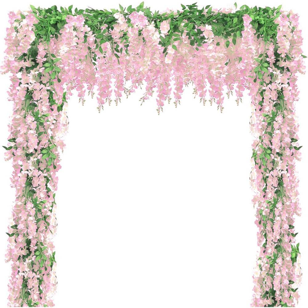 15 in. Pink Indoor/Outdoor Artificial Wisteria Flower 10-Pieces Total 72 ft