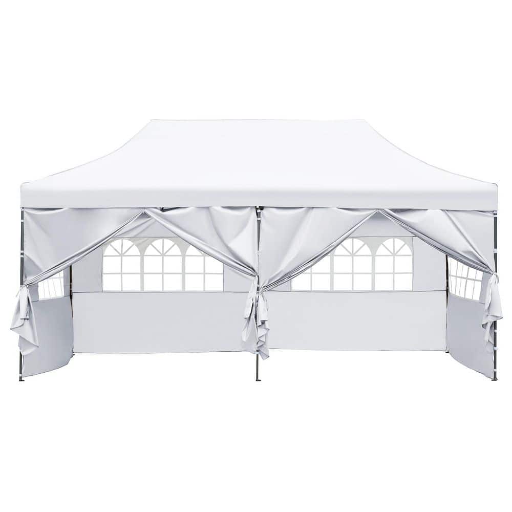 10 ft. x 20 ft. White Pop Up Canopy Tent with 6 Sidewalls and Roller Bag