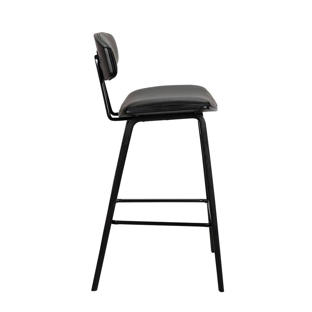 Fox 25.5" Black Faux Leather Counter Stool with Brushed Wood