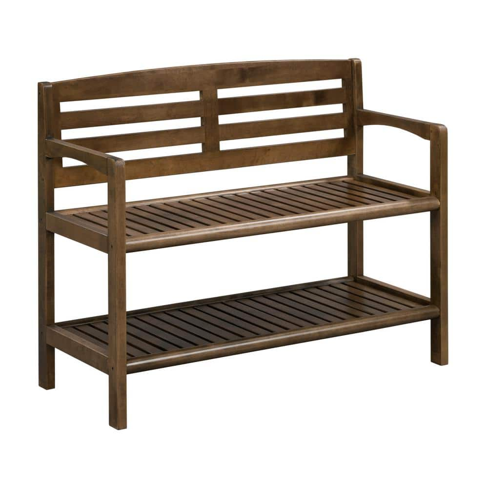 UPC 714929015563 product image for Chestnut Wood Entryway Bench with Back and Storage Shelf Abingdon 31.12 in. H x  | upcitemdb.com