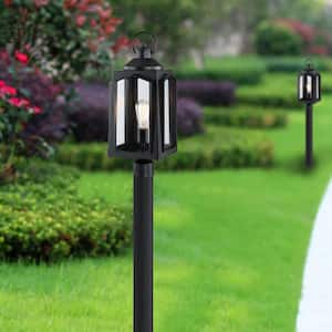1-Light 22.13 in. Black Metal Hardwired Outdoor Weather Resistant Post Light Set with No Bulb Included