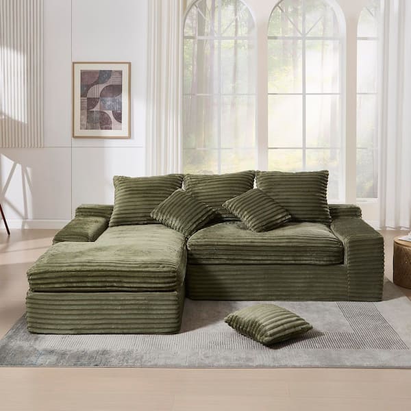 4-Seats Modular Sectional 98 in. W Armless Fabric L-Shaped Performance Fabric Sofa in Green with Chaise