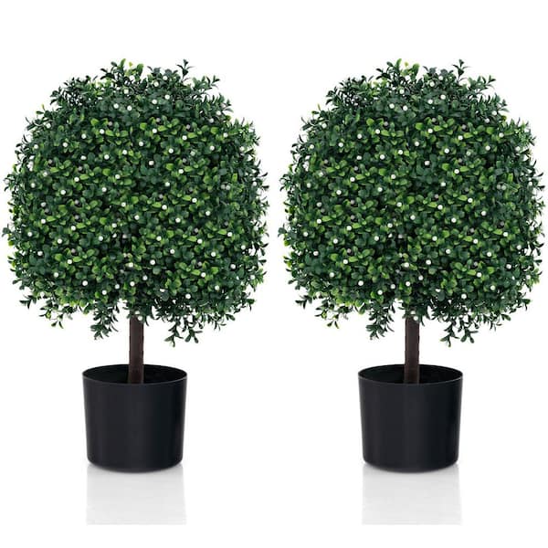 1.8 ft. Artificial Boxwood Topiary Ball Tree with UV Rated Leaves in Pot for In-Outdoor Decor (2-Packs)