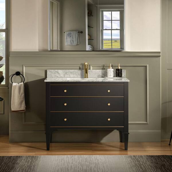 WOODBRIDGE Roma 43 in. W x 22 in. D x 34 in. H Bath Vanity in Espresso with Carrara White Marble Vanity Top