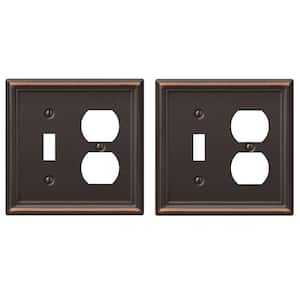 Ascher 2 Gang 1-Toggle and 1-Duplex Steel Wall Plate - Aged Bronze (2-Pack)