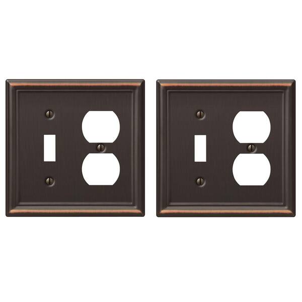 AMERELLE Ascher 2 Gang 1-Toggle and 1-Duplex Steel Wall Plate - Aged Bronze (2-Pack)
