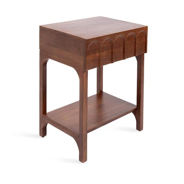 Archvale 18 in. Walnut Brown Rectangle Solid Wood End Table