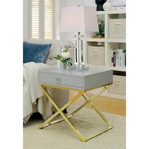 McConnels 24 in. Gray Rectangle Wood End Table with 1-Drawer