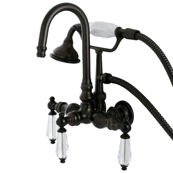 Aqua Eden Crystal 3-Handle Claw Foot Tub Faucet with Handshower in Oil Rubbed Bronze
