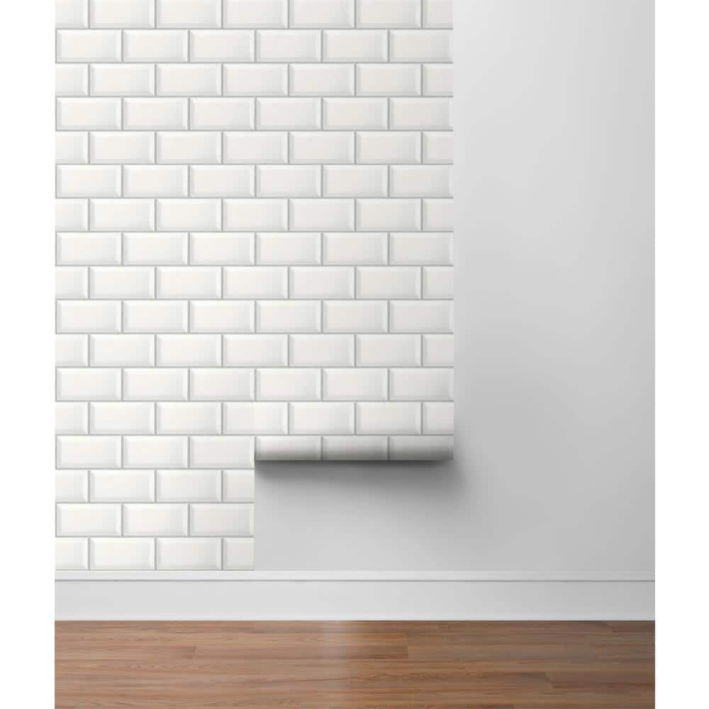 Alabaster and Grey Large Subway Tile Peel and Stick Wallpaper