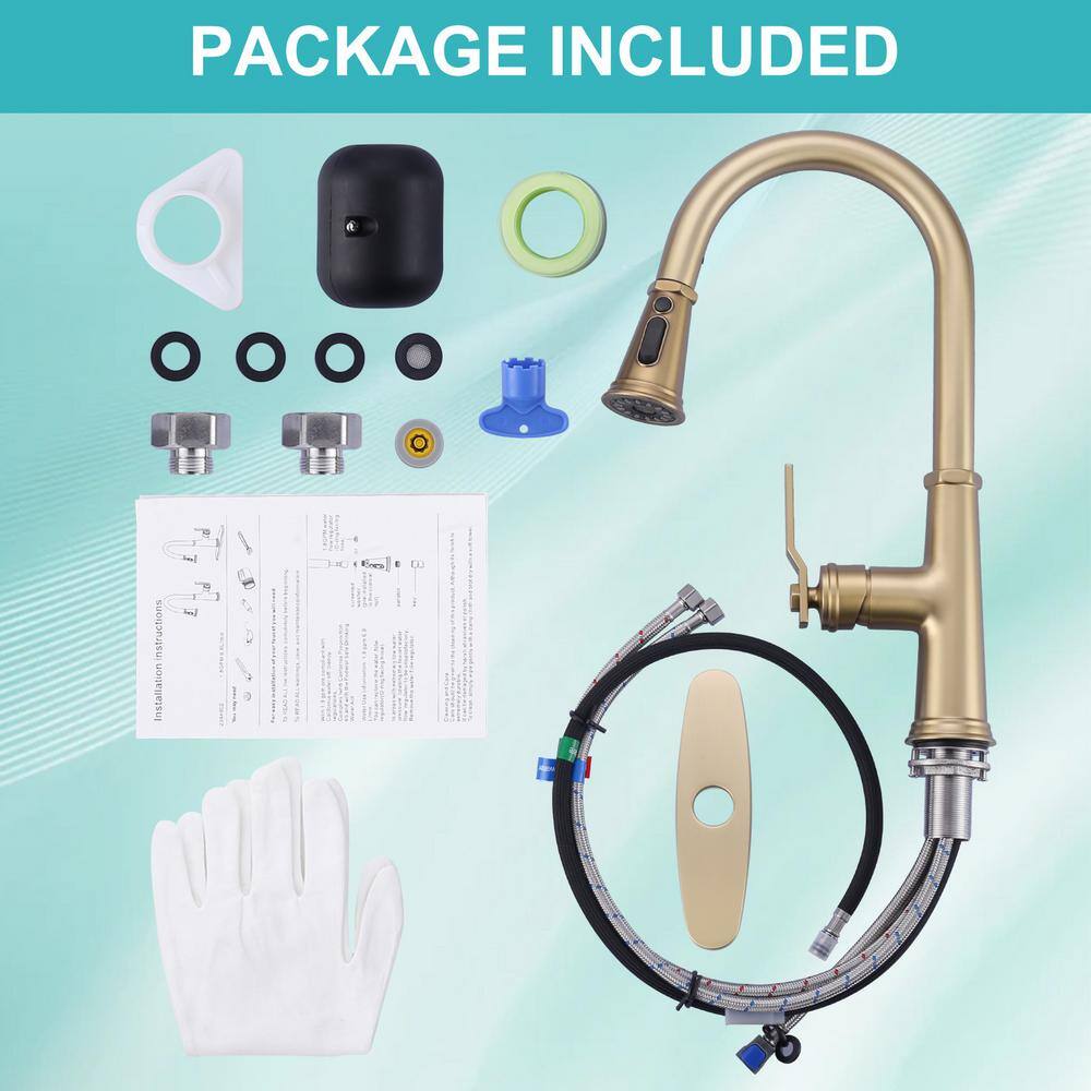 Brushed Gold Stainless Steel Single Handle Pull Down Kitchen Faucet