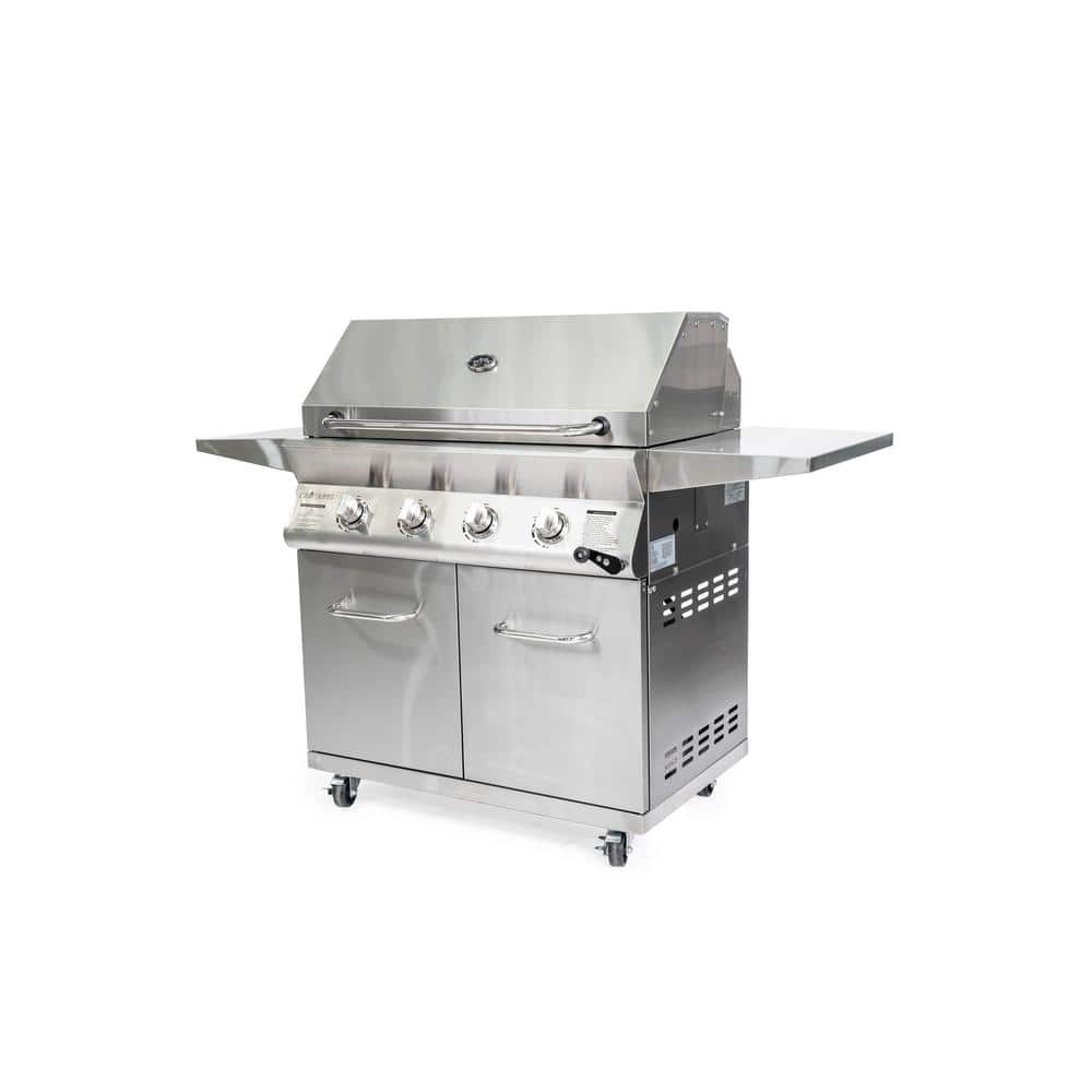 MASTER COOK Outdoor Propane Gas Grill, 4-Burner Gas Grill with Side Burner  Liquid Propane Gas Grill BBQ Gas Grill, Stainless Steel Gas Grill, Silver