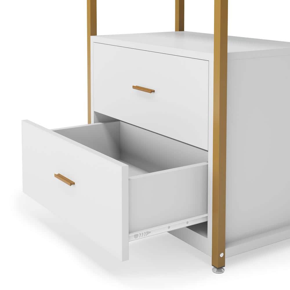 White and Gold 4-Tier Baker's Rack with Drawers