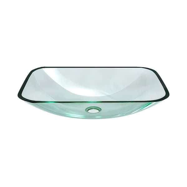 22 in. Vessel Bathroom Sink 14 in. Clear Glass with Pop-up Drain