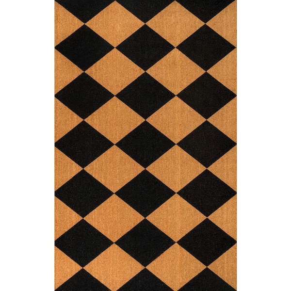 Paige Modern Classic Diamond-Patterned Coir Natural/Black 3 ft. x 5 ft. Indoor/Outdoor Area Rug