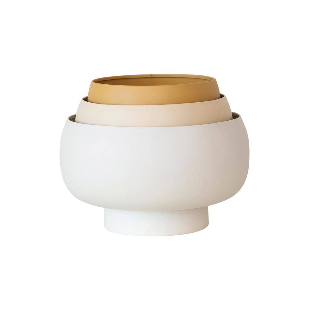Set of 3 Beige, Ivory, and Mustard Metal Footed Planters