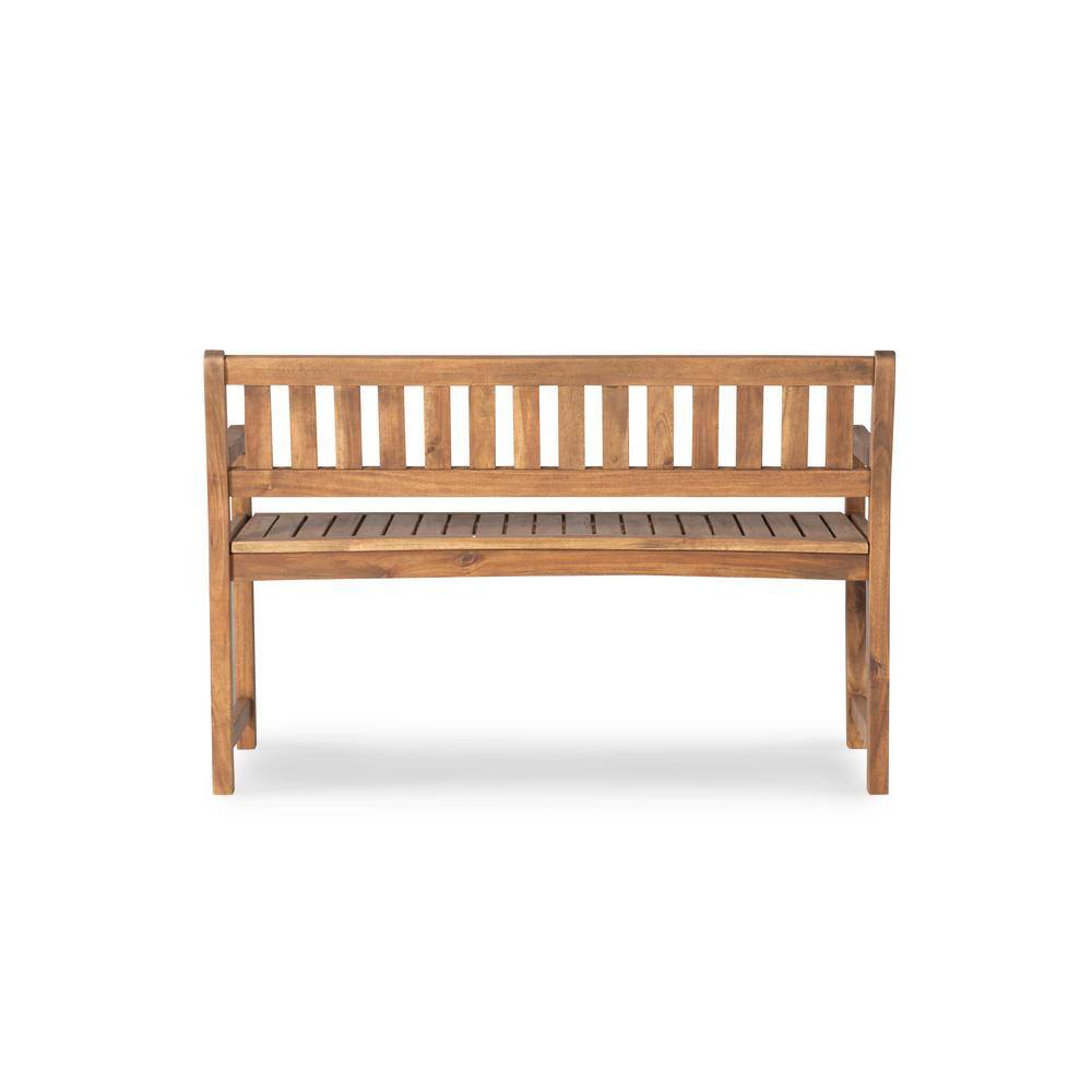Wooden outdoor bench on a plain white background.