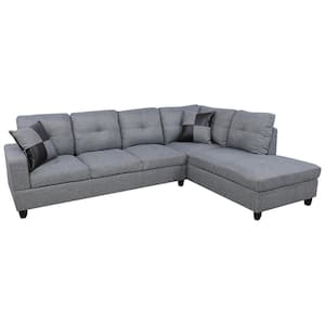 103.50 in. W Square Arm 2-piece Linen L Shaped Modern Right Facing Chaise Sectional Sofa in Gray