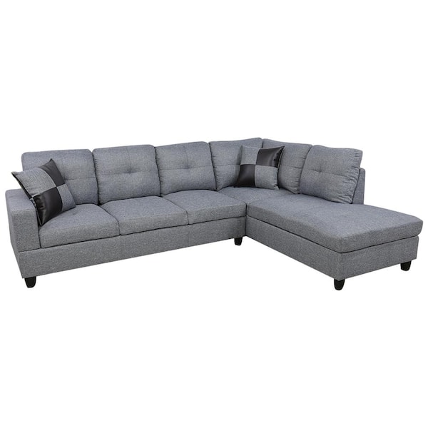 Star Home Living 103.50 in. W Square Arm 2-piece Linen L Shaped Modern Right Facing Chaise Sectional Sofa in Gray