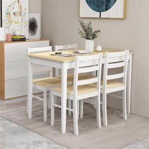 5-Piece Rectangle Natural Wood Top Dining Room Set Set Seats 4