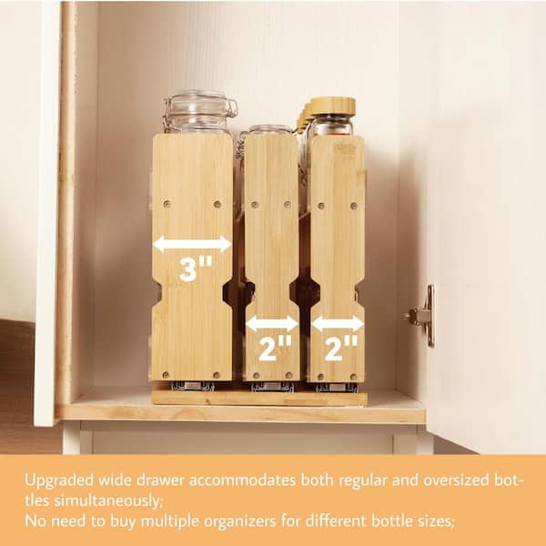 2-Tier Bamboo Pull Out Spice Rack Organizer with Wide Drawer for Cabinet, Heavy-Duty Sliding Vertical Organization