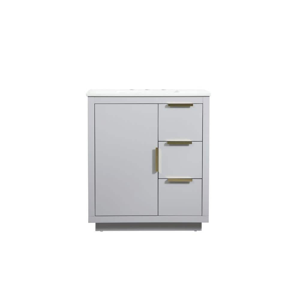 Timeless Home 30 in. W Single Bath Vanity in Grey with Engineered Stone Van