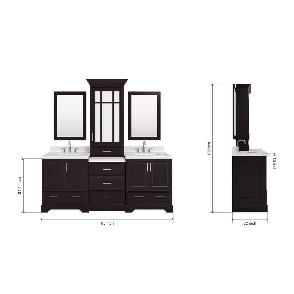 Espresso Double Bathroom Vanity with Carrara Marble Top and Mirror