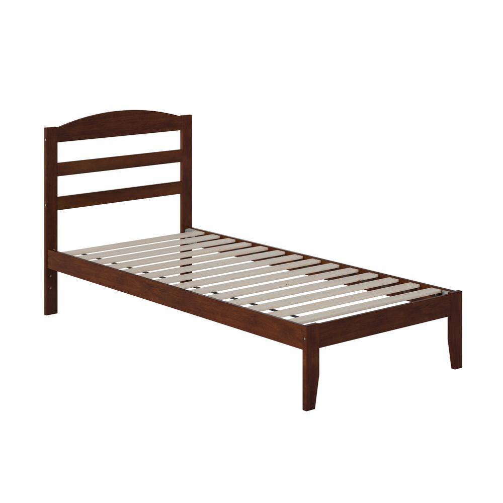 Mission-Inspired Twin Walnut Wood Platform Bed with USB Charger