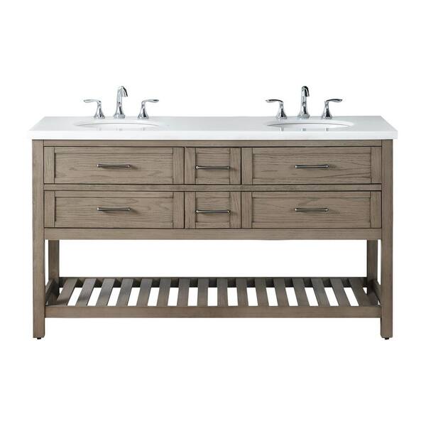 Home Decorators Collection Wimsbury 62 in. W x 22 in. D Bath Vanity in Weather Oak with Marble Vanity Top in White with White Basin