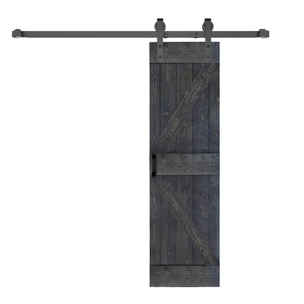 ISLIFE K Style 28 in. x 84 in. Carbon Gray Finished Soild Wood Sliding Barn Door with Hardware Kit - Assembly Needed
