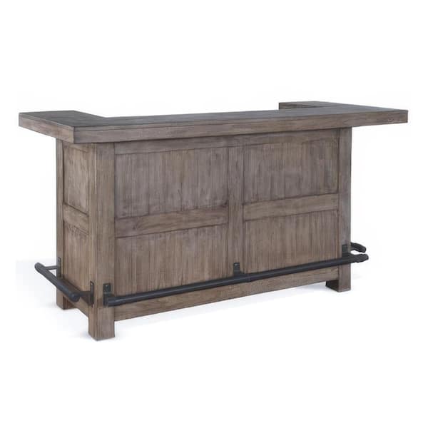 Yael 80 in. Taupe Brown Bar Cabinet Bar Counter Table with Shelves and Pull Out Tray