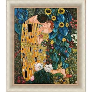 Kiss in the Garden by Gustav Klimt Andover Champagne Framed People Oil Painting Art Print 25.38 in. x 29.38 in.